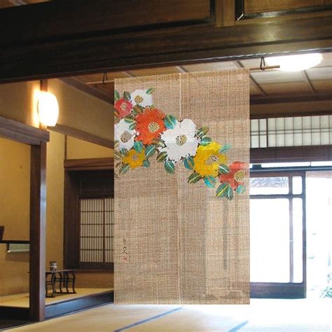 Floral Noren Japanese Curtain Traditional Room Divider Etsy