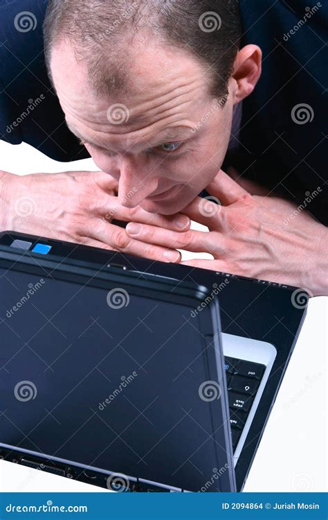 A Businessman Staring Into His Laptop Stock Photo Image Of Expressive