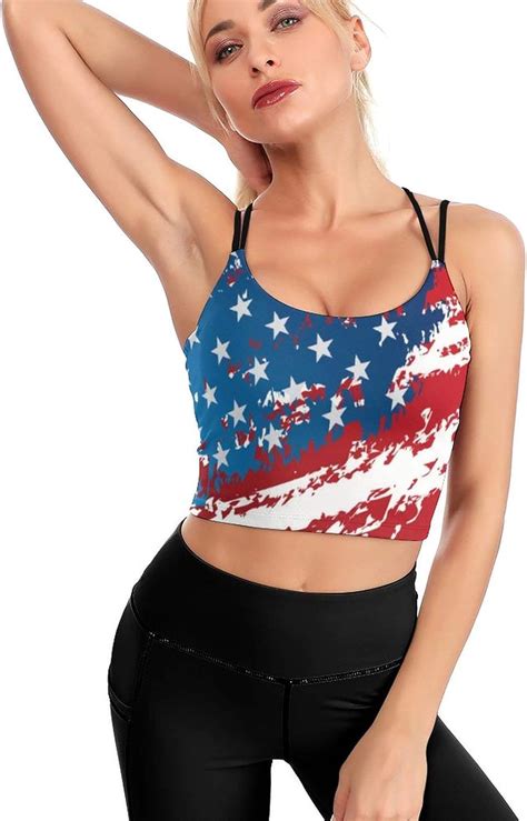 Chill·tek Womens Sports Tank Top America Flag Workout Longline Crop Tank Tops Athletic