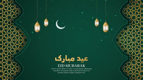Eid Mubarak Islamic Arabic Green Luxury Background With Geometric