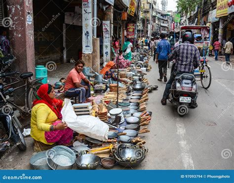 Street Market In Old Delhi India Editorial Stock Image Image Of