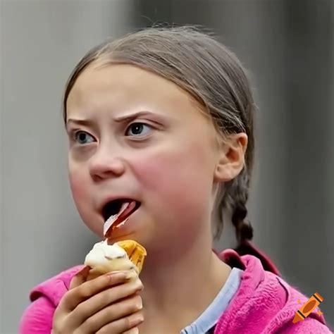 Greta Thunberg Enjoying Ice Cream On Craiyon