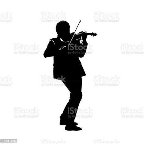 Ilustración De Silueta Vectorial Aislada Violinista Músico Tocando El