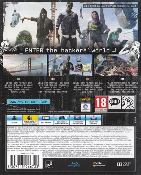 Watchdogs 2 San Francisco Edition 2016 Playstation 4 Box Cover Art
