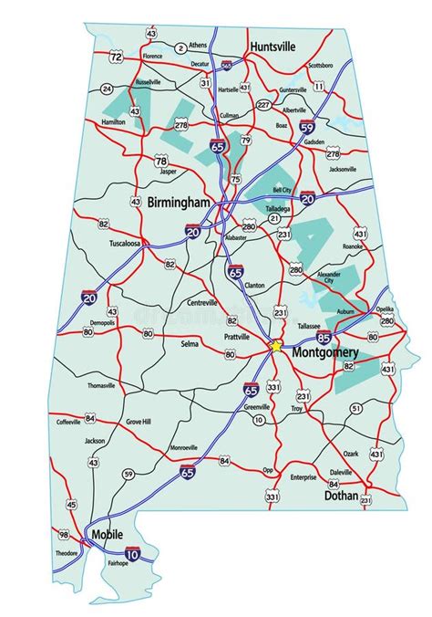 Alabama Interstate Highway Map Stock Illustration Illustration Of