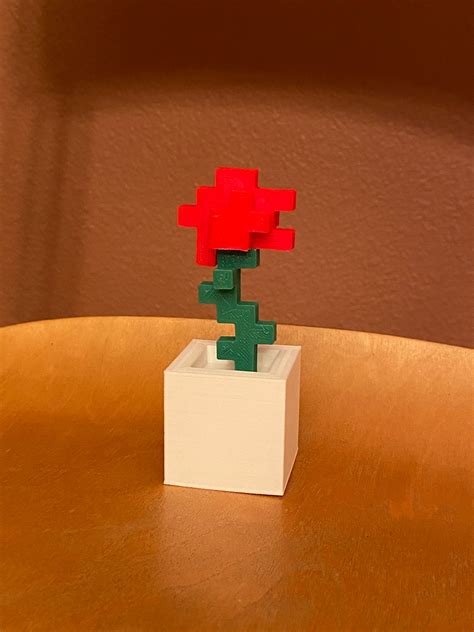 Base Minecraft Style Rose 3d Printed Unpainted Flower Figurine Etsy Uk