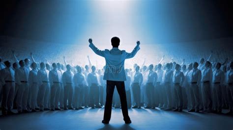 Leadership Conceptual Image A True Born Leader Standing In Front Of The Cheering Crowd White