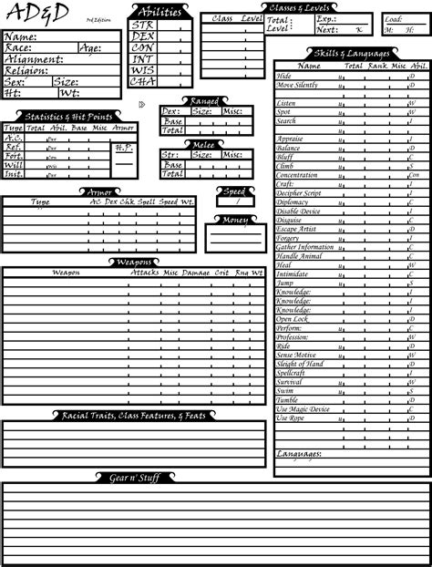 Adnd Character Sheet By Jector On Deviantart