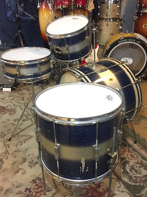 1958 Vintage Wfl Ludwig 4 Piece Drum Set In Blue And Silver Reverb
