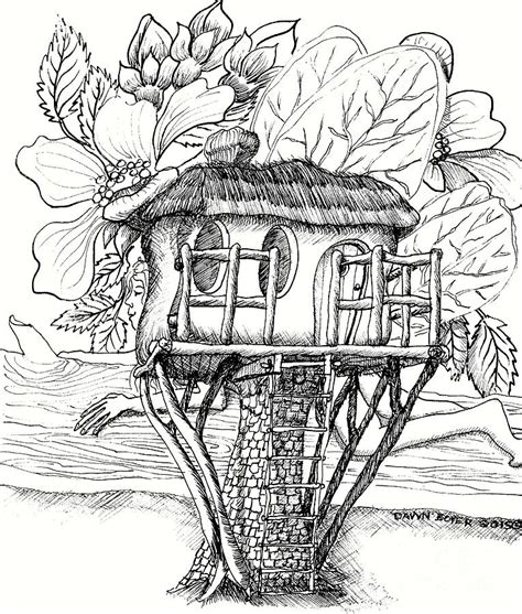 A very easy and step by step drawing for. Teeny Tiny Fairy Treehouse Drawing by Dawn Boyer