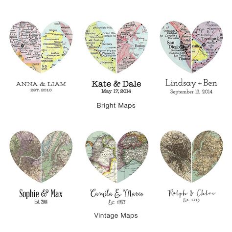 Map Of Our Hearts Personalized Couples Maps Hometown