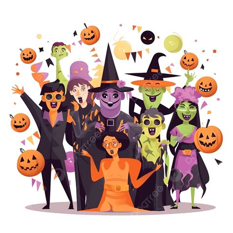 conceito de festa de halloween png pessoas fantasiadas de monstros estão comemorando design