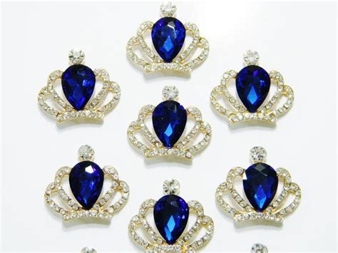 Tiara Small Gold Metal Sapphire Blue Rhinestone Crown