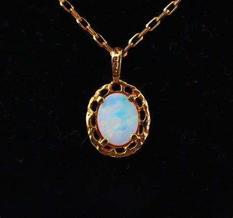 Vintage Gold Opal Pendant Necklace Gold Chain J Etsy Uk Gold