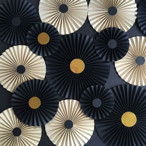 Stylish Paper Fans Backdrop Set Of 20 In Black Cragt And Gold