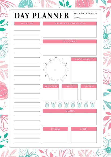 printable blossom flowers daily planner   day planner