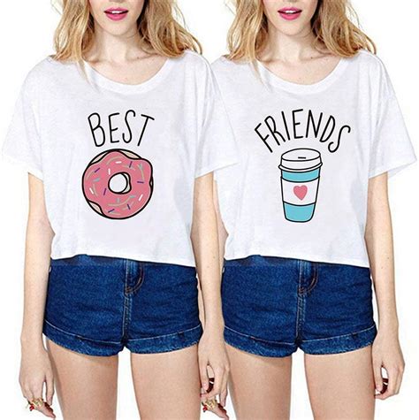 Best Friends Tee Shirt Femme Imprimé Motif Été T Shirts Manches Courtes