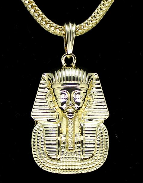 Pharaoh King Tut 14k Gold Plated Egyptian 24 Franco Pendant Chain Set