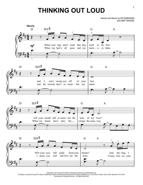 Thinking Out Loud Easy Piano Ed Sheeran (Easy Piano - 159427)