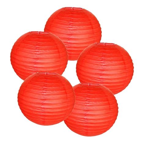Just Artifacts 6 Red Paper Lanterns Set Of 5 Decorative Round