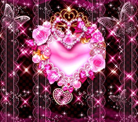 Jewel Heart And Glittery Pink Wallpaper Pink Glitter Wallpaper Bling