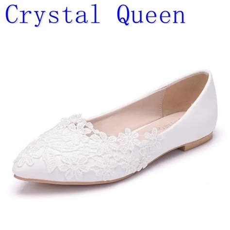 Buy Crystal Queen Ballet Flats White Lace Wedding