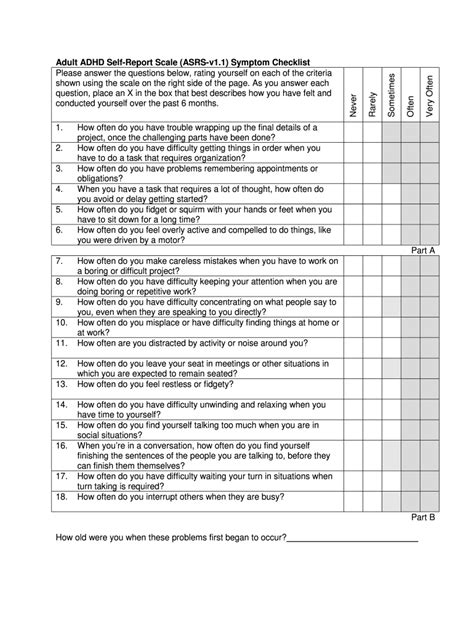 Adult Adhd Self Report Scale 2020 Fill And Sign Printable Template