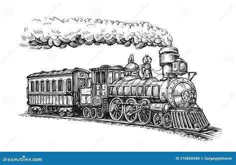 Steam Locomotive Transport Sketch Hand Drawn Vintage Vector