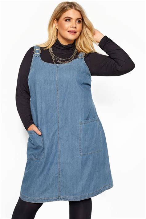 Blue Denim Ring Detail Pinafore Dress Sizes 16 To 36 Yours Clothing