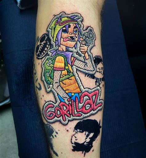 Gorillaz Patch Tattoo Located On The Calf