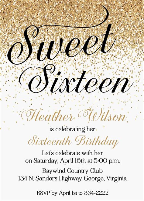 Sweet Sixteen Gold Birthday Invitation Birthday Invitations