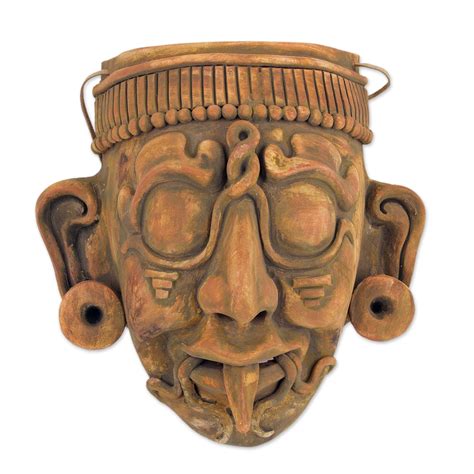 Ceramic Mask Maya Lord Kinich Aha Mayan Art Ceramic Mask Maya Art