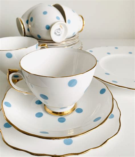 Vintage Polka Dot Tea Set 20 Pieces Etsy Uk Cake Serving Plates