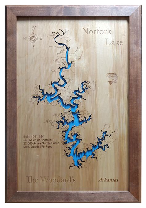 Norfork Lake Arkansas Laser Cut Wood Map