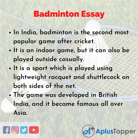 🎉 My Favourite Sport Badminton Essay Essay On Badminton For Students