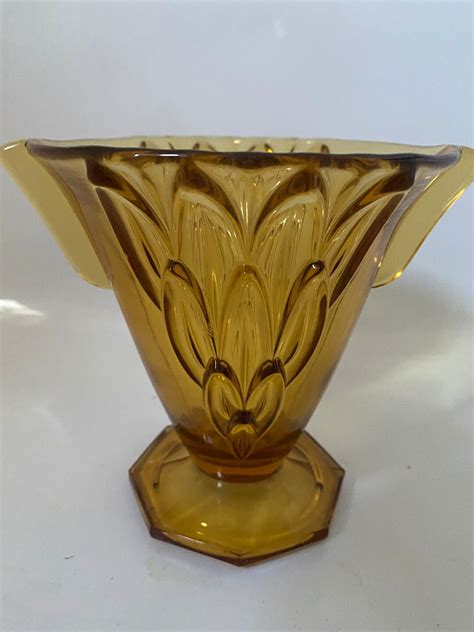 stölzle 19083 czech art deco 1930s amber glass vase etsy