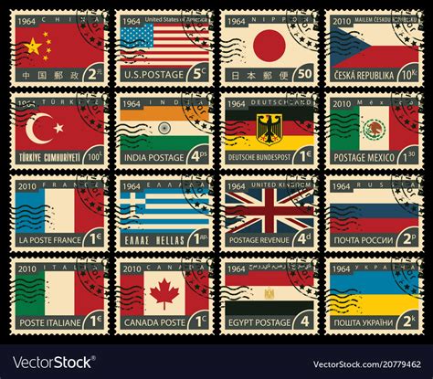 Set Of Stamps With Flags Of Different Countries Vector Image