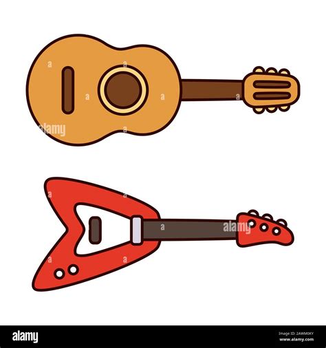Two Cartoon Guitars Classic Acoustic And Modern Electric Rock Guitar