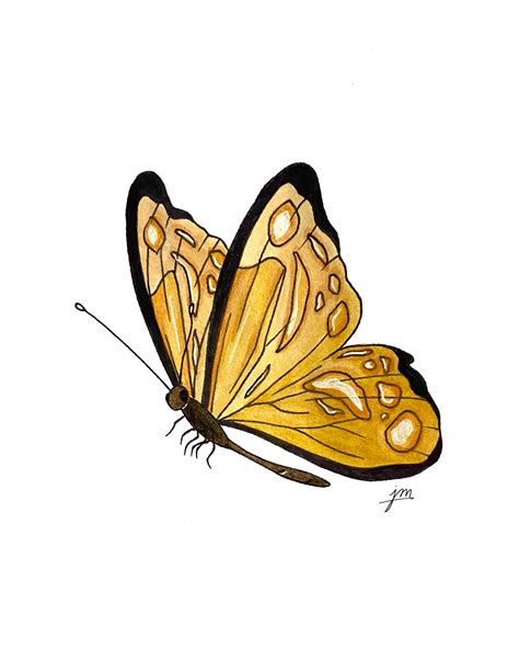 Golden Butterfly Watercolour Art Print Painting Wall Art Etsy