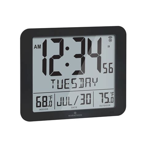 Slim Atomic Full Calendar Wall Clock With Indooroutdoor Temperature