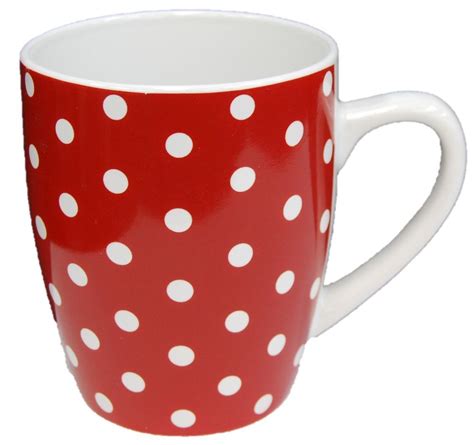 Set Of 6 Red And White Polka Dot Ceramic Mugs Coffee And Tea Mugs 350ml Yy