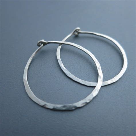 Hammered Sterling Silver Hoop Earrings 1 Inch Etsy