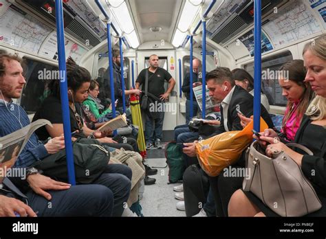 Passengers On London Underground Train Stock Photo Alamy