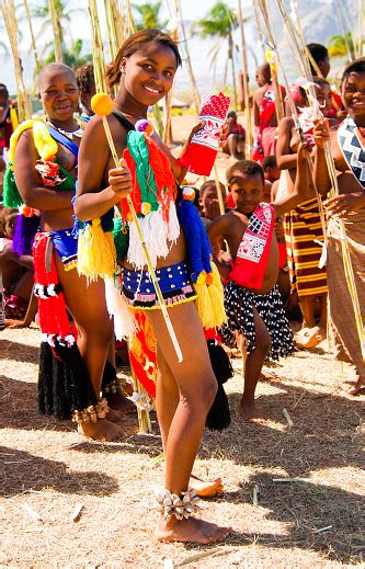 women in traditional costumes marching at umhlanga aka reed dance 01092013 lobamba swaziland