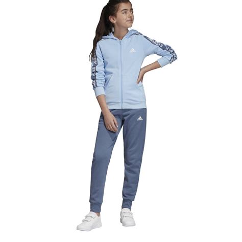 Adidas Girls Hooded Tracksuit Blue Bmc Sports