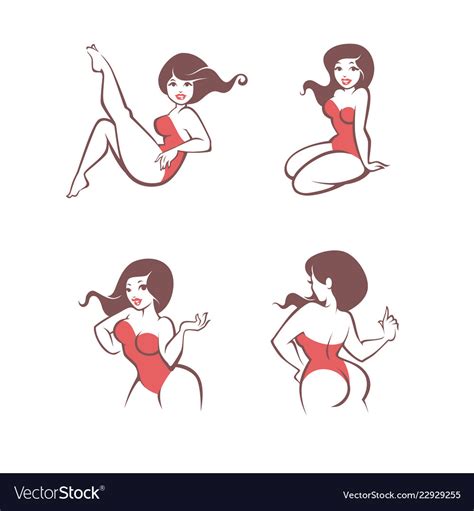 Set Of Plus Size Pinup Girls For Your Logo Vector Image