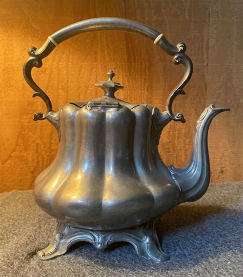 Antique Shaw And Fischer Sheffield Pewter Tea Pot With Ivory Inlay Ebay