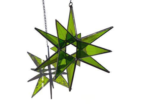 Green Stained Glass Moravian Star Chartreuse Geometric Glass Etsy
