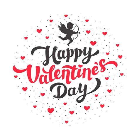 Happy Valentines Day Lettering With Hearts On White Background Love Day Greeting Card Vector