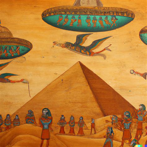 Warren × Dall·e Ancient Egyptian Artwork Showing Aliens Landing Their Space Ship On The Pyramids